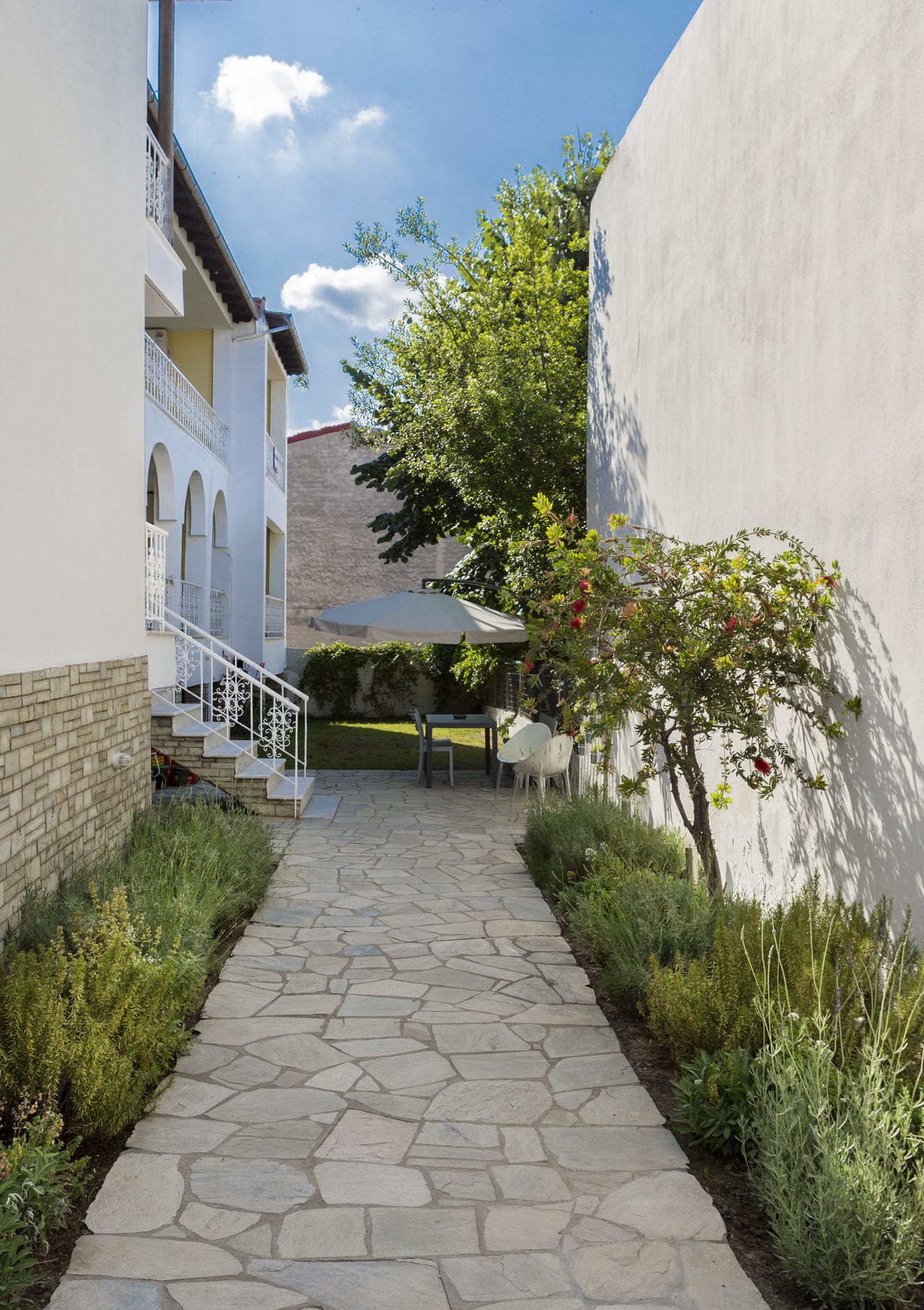 Paved path through the yard